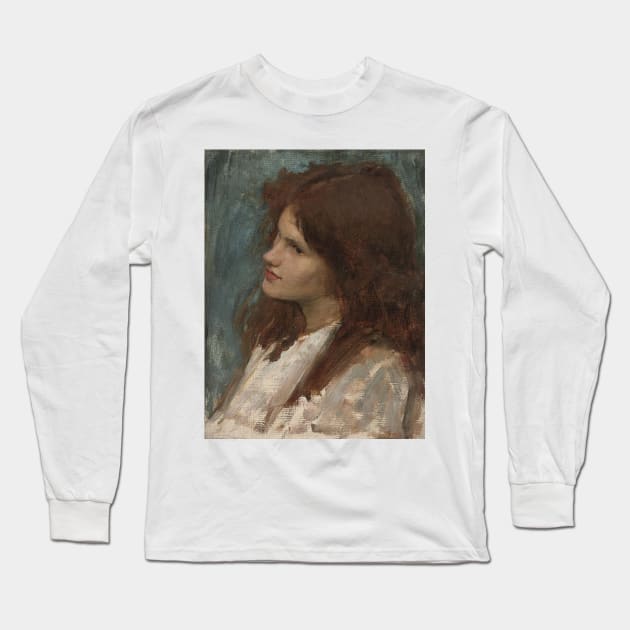 Head of a Girl by John William Waterhouse Long Sleeve T-Shirt by Classic Art Stall